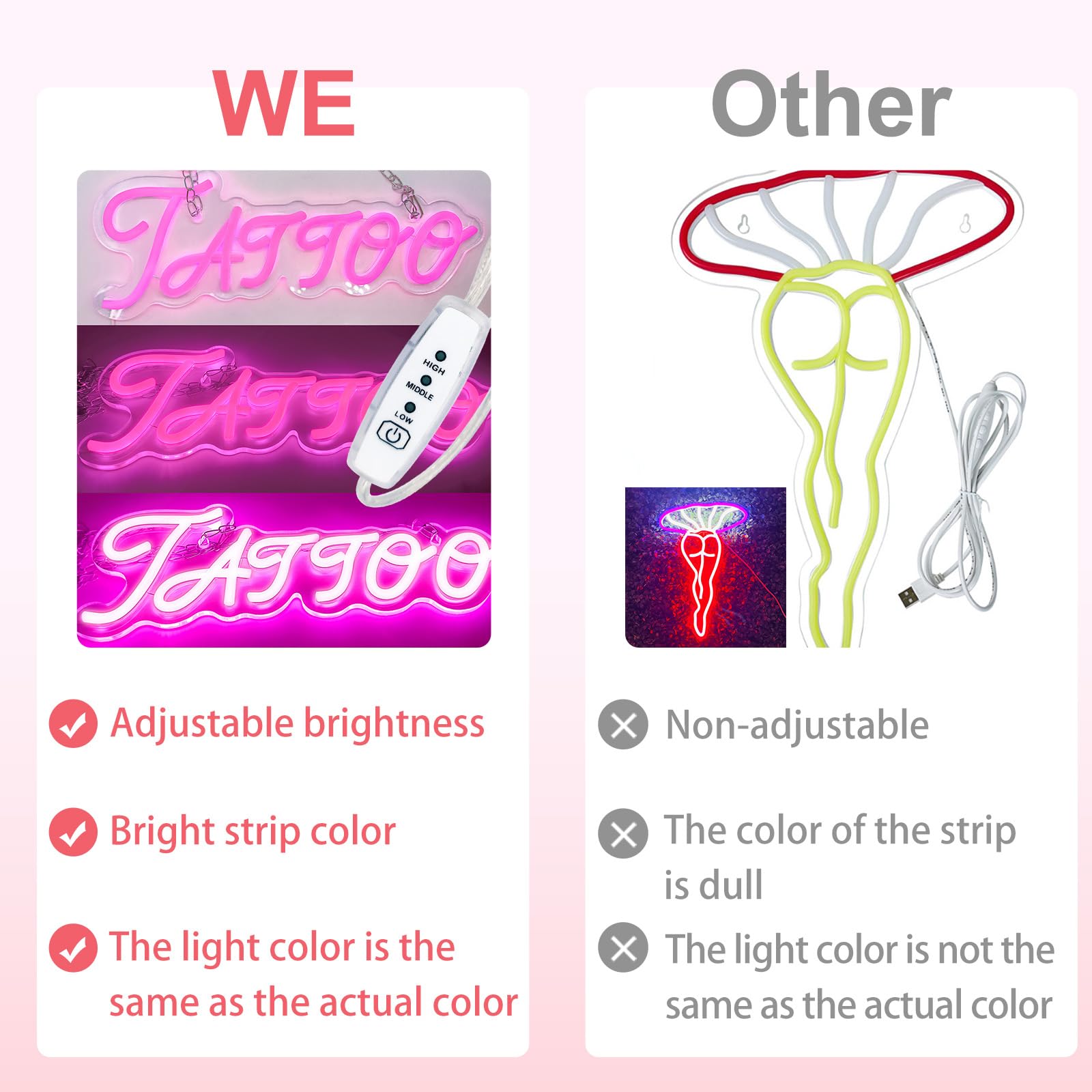 Amazon.co.jp: タトゥーネオンサイン、ピンクLEDサイン、ネオン